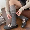 Cubiertas de calcetín sin pie de otoño, Calcetines con ribete de encaje color café, Calcetines altos para mujer, Calentadores de piernas, Calcetines para botas, Calcetines largos para botas