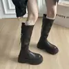 Botas largas marrones, cortas, de suela gruesa, para mujer, nuevas 2026, otoño e invierno, versátiles, adelgazantes, de caña alta, botas largas por encima de la rodilla