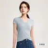 Camiseta negra para mujer hecha de Lyocell, Tencel y lana, con escote ovalado estilo francés, hombro normal, corte ajustado y efecto refrescante, top de manga corta para mujer