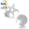 Japón y Corea del Sur Pendientes Asimétricos de Estrella Luna Diamante Completo Corea del Sur Temperamento Diamante Joyería para la Oreja Venta al por Mayor