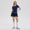 Roupa de Tênis Manga Curta Conjunto Gola Polo Top Esportivo Treino de Corrida ao Ar Livre Camiseta Fitness Badminton Conjunto de Duas Peças