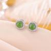 Pendientes de plata de ley S925 con diseño de ciervo, chapados en oro, con jaspe Hotan, redondos, modernos, dorados y brillantes, sencillos y elegantes.