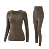 Conjunto de Roupa Íntima Térmica de Cor Sólida para Mulheres, Camada Base Emagrecedora, Roupas e Calças de Outono Modeladoras