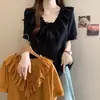 Blusa de Chiffon Solta com Gola V e Babados de Verão Nova Plus Size para Mulheres
