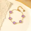 Pulseira de Trevo de Cinco Folhas Dopamina Dupla Face Versão Alta Transfronteiriça Luxo Leve Simples Senso Avançado 18k Não Desbota Cor Joga