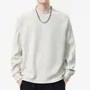 Camiseta de manga comprida pesada para homens, marca moderna nova primavera/outono 2026, camiseta básica casual solta de gola redonda, moletom moderno