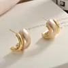 Brincos de Pérola em Formato C de Luxo Leve Estilo Francês, Geométricos Artísticos da Moda, Elegância para o Dia a Dia, Brincos Tendência