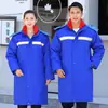 Chaqueta Larga de Algodón Antiestática de Invierno para Hombres y Mujeres, Doble Capa Engrosada, Ropa de Trabajo Reflectante de Algodón, Ropa Exterior de Protección Laboral Petroquímica
