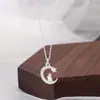 Plata de Ley 999 Plata de Pie Conejo Lindo Collar Combinación Luna y Estrella Conejo de la Luz de Luna Cadena para Clavícula Luna de Mediados de Otoño Cadena de Cuello Conejo Mujeres