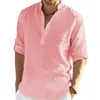 Camisa Casual de Algodón Puro para Hombre 2023 Color Sólido Manga Larga Holgada Cuello Alto Camisa Moderna en Stock