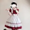 Roupa de Gata Maid Vermelha Lolita Maid Outfit Fantasia Cosplay Vestido Cos Maid Tamanho Grande