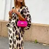 Amazon Ebay Novo Vestido Longo Outono e Inverno Gola V Solto Manga Lanterna Estampa de Leopardo Saia Longa
