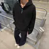 Sudadera fina gris verdosa con botones para hombre y mujer, sudadera con capucha de diseño de bolsillo para otoño e invierno, chaqueta americana de ajuste limpio para parejas