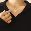 Colar Pingente Redondo Marca Artística Francesa Geométrico Aço Titânio Banhado a Ouro Joias Estilo Retrô Acessórios Corrente Clavícula