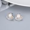 Estilo francês 925 Sterling Silver Scallop Brincos Mulheres Light Luxury Niche High-end Zircônio Light Pearl Brincos DIY Empty-rest Acessórios