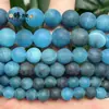 Nuevas Cuentas Redondas de Ágata de Jade Azul Optimizado Esmerilado de 6/8/10 mm Cuentas Sueltas para Pulsera DIY Collar Tejido Accesorios Hechos a Mano
