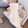 Foto Real Temperamento Irmãzinha Vestido de Quadril Saia Feminino Ajuste Elástico Jacquard Tricotado Sem Mangas Suéter Vestido