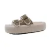 2026 Pantuflas peludas estilo Birkenstock de suela gruesa para mujer, talla grande, modelo nuevo con hebilla de cinturón, estilo fácil de poner, adecuadas para otoño e invierno, con forro adicional de felpa