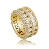 Anillo Ancho de Hip-Hop Callejero Europeo y Americano con Incrustaciones de Cobre y Circonita, Doble Fila Hueca de Circonita, Anillo Personalizado de Moda para Hombre, Venta al por Mayor