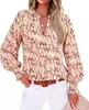 Camisa de mujer teum transfronteriza de corte holgado con cuello en V, camisa holgada de manga larga con estampado floral bohemio para mujer