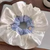 Faixa de cabelo listrada azul de cetim creme estilo balé para intestino grosso, faixa de cabelo feminina, faixa de borracha, corda de cabeça grande