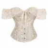 Corsé de Encaje Cruzado al Hombro Estilo Corte Sexy Bustier de Ballenas Reductor Cinturilla Soporte de Busto Prenda Moldeadora