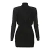 Vestido Bodycon Curto Elegante de Cor Sólida, Gola Alta, Manga Longa, Slim-Fit Sexy, Estilo Europeu e Americano Transfronteiriço, Novo para Outono 2026
