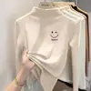 Blusa base feminina de fleece com gola alta parcial estampada, novo estilo outono e inverno, roupa íntima justa para crianças maiores, blusa quente e casual