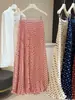Falda plisada de lunares de estilo francés de cintura alta para mujer, nueva de verano, holgada y estilizada, elegante y con caída, falda de línea A de longitud media