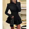 Roupas Sexy Femininas Europeias e Americanas Transfronteiriças Amazon Novo Manga Longa Gola Alta Elegante Saia Curta em Estoque