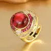 2025 Nuevo Anillo Retro Huabi Jewelry Piedra Principal Corindón Liso Simulada Calcedonia Verde 10*12 Venta al por Mayor