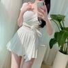 Traje de baño dividido de alta calidad para mujer, conjunto de dos piezas, estilo falda fruncida para cubrir la carne, traje de baño conservador para vacaciones en aguas termales.