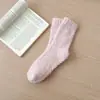 Calcetines de vellón de coral sin pelusa transfronterizos para hombre y mujer, calcetines de vellón de color liso, media caña, cálidos para dormir, calcetines de piso