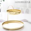 Estante de Almacenamiento de Joyería de Doble Capa Dorado Estilo Escandinavo Bandeja de Almacenamiento para Cosméticos Bandeja Decorativa de Escritorio Estante de Exhibición de Anillos