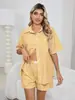 Tiro Real en stock Transfronterizo para Mujer Casual Cómodos Cintura Alta Sueltos Pierna Ancha Vintage Cuadros Pantalones Cortos Camisa a Cuadros Mujer