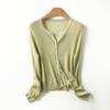 Cardigã Fino Pequeno Estilo Francês Novo Gola Redonda Fino Ajustado Tricot Feminino Primavera e Verão Top de Manga Longa Camisa para Ar Condicionado