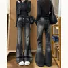 Chao Li tiene en stock jeans de pierna acampanada micro con degradado negro-gris para mujer, nueva temporada otoño e invierno, chica popular, cintura baja, no ajustados a la pierna, pantalones acampanados
