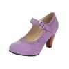 Nuevos Zapatos de Tacón Medio con Hebilla y Punta Redonda Brogue Retro Mary Jane de Tacón Grueso Estilo Hada para Primavera y Otoño de Comercio Exterior