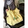 Nova Bolsa de Nylon com Letras Estilo Coreano, Casual, Fashion, Bolsa de Ombro Versátil, Estilosa, Leve, Cordão, Bolsa Tote de Grande Capacidade