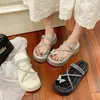 Sandalias Versátiles Mariposa Estilo Francés 2025 con Tiras de Dedo con Pedrería, Suela de Plataforma, Sandalias Planas de Doble Uso para Mujer