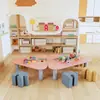 Mesas e Cadeiras Infantis de Jardim de Infância em Madeira Maciça Conjunto Criativo Loja de Educação Infantil Casa Modelo Exibição Mesas e Cadeiras de Brinquedo para Entretenimento