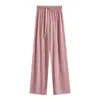 Pantalones de pierna ancha de seda helada para mujer, nuevo estilo de verano, tiro alto, serie de colores macarrón, pantalones de traje fluidos, pantalones rectos finos y holgados