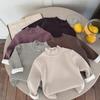 Camiseta Básica Forrada de Felpa para Niños Otoño e Invierno Nueva Camiseta de Manga Larga de Invierno para Niños Cuello Semi-alto Pequeños y Medianos Cálida Moda Interior