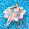 Nuevo Flotador de Agua Rayado de Macarrón de Dibujos Animados de Cuatro Tubos Hamaca Inflable Engrosada para Juego en Piscina para una Persona