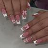 Manicure Mais Vendida Transfronteiriça Doce e Fofa Branca Francesa Amor Diamante Laço Esmalte de Unha Usável de Longa Duração Atacado