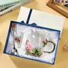 Caneca de Leite Criativa Esmaltada de Luxo Leve com Tampa para Café da Manhã, Xícara de Chá com Flores para Sala de Estar, Xícara de Café, Copo de Vidro, Copo de Água Doméstico para Mulheres
