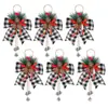 6 Piezas de Lazos de Arpillera a Cuadros Navideños con Piñas y Hojas de Pino 30*15cm Decoraciones Colgantes para Árbol de Navidad