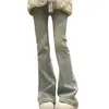 Jeans acampanados vintage lavados teñidos con lodo amarillo para mujer, nuevo estilo primavera y otoño, cintura elástica, corte ajustado, pantalones bootcut favorecedores