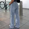 Calça Jeans MH743 Reta Cintura Alta Barra Reta Solta Perna Larga