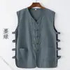 Chaleco informal de lino de verano, sudadera de algodón y lino con hebilla retro para hombre, chaqueta Magma de estilo chino, sin mangas, camisa con título antiguo